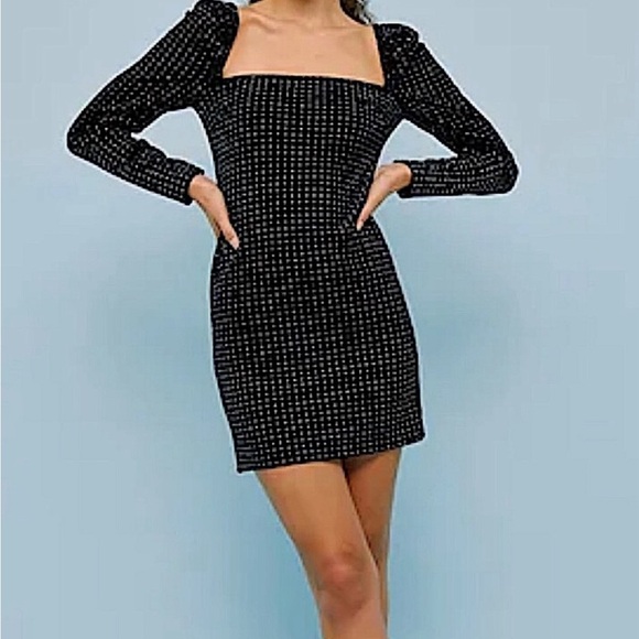 Topshop Dresses & Skirts - TOPSHOP black dress long sleeve rhinestone studded 10 NWT
